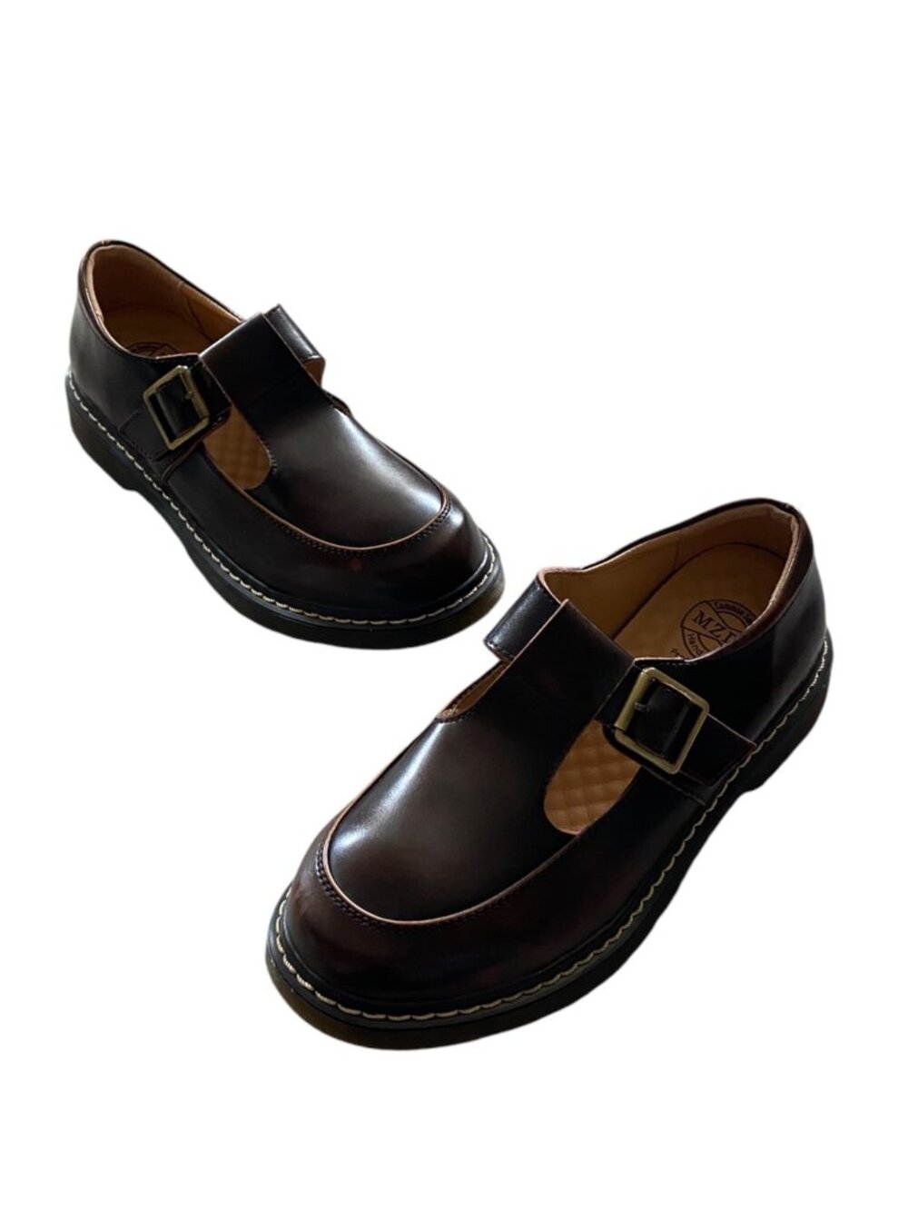 MZDL Genuine Leather Gum Soled Mary Janes Brown Size 8 NWOB Preppy Retro Cute